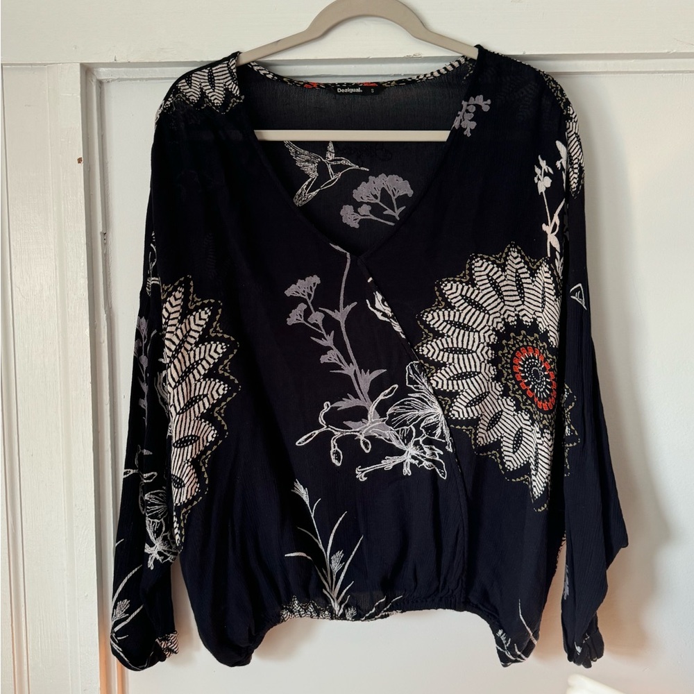 Desigual Navy and White Floral Blouse